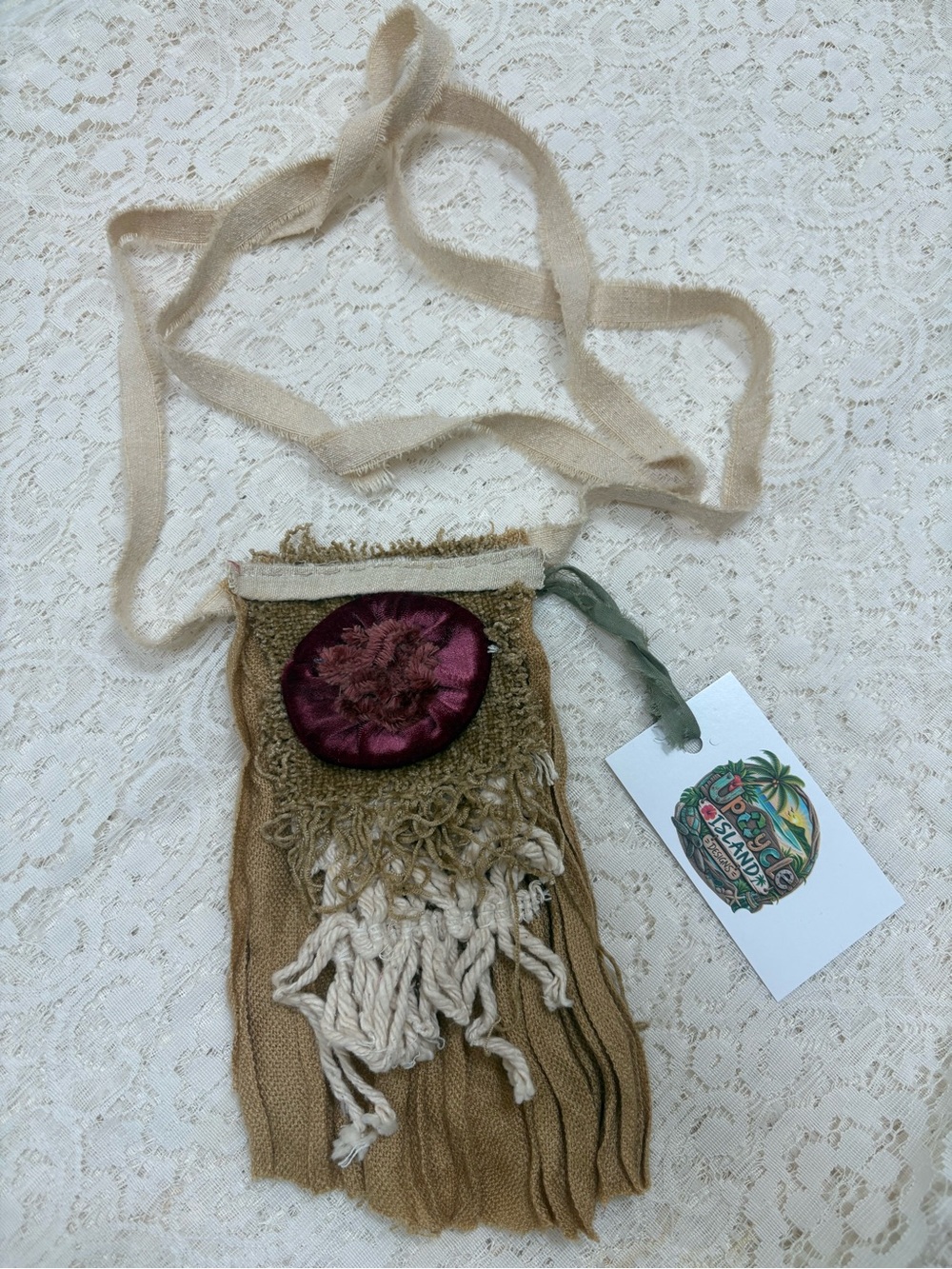 Boho Fringe Jabot  Collar Necklace with Wine Velvet Accent